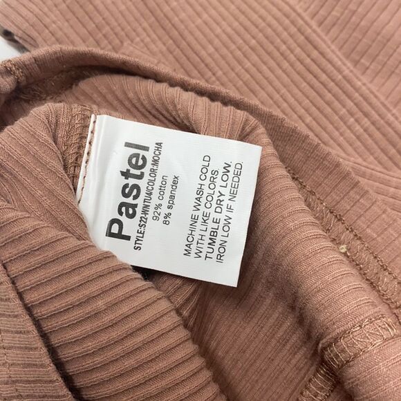 Pastel long sleeve ribbed raglan Tee with Henley color mocha New - Picture 5 of 6